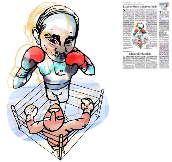 Jordi Barba, il·lustració publicada a La Vanguardia, secció d'Opinió 22-02-2015, per l'article de Iuri Gorodnitxenko, Gérard Roland i Edward W. Walker