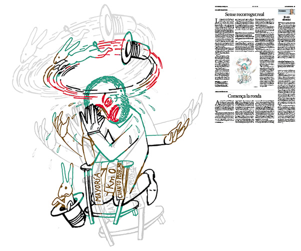 Jordi Barba, il·lustració publicada a La Vanguardia, secció d'Opinió 15-03-2019, per l'article del Col∙lectiu Treva i Pau